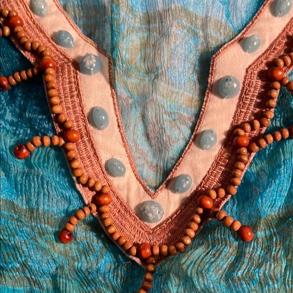 Blue Sheer Long Sleeve Dress. Coverup beach dress. - Picture 8 of 10